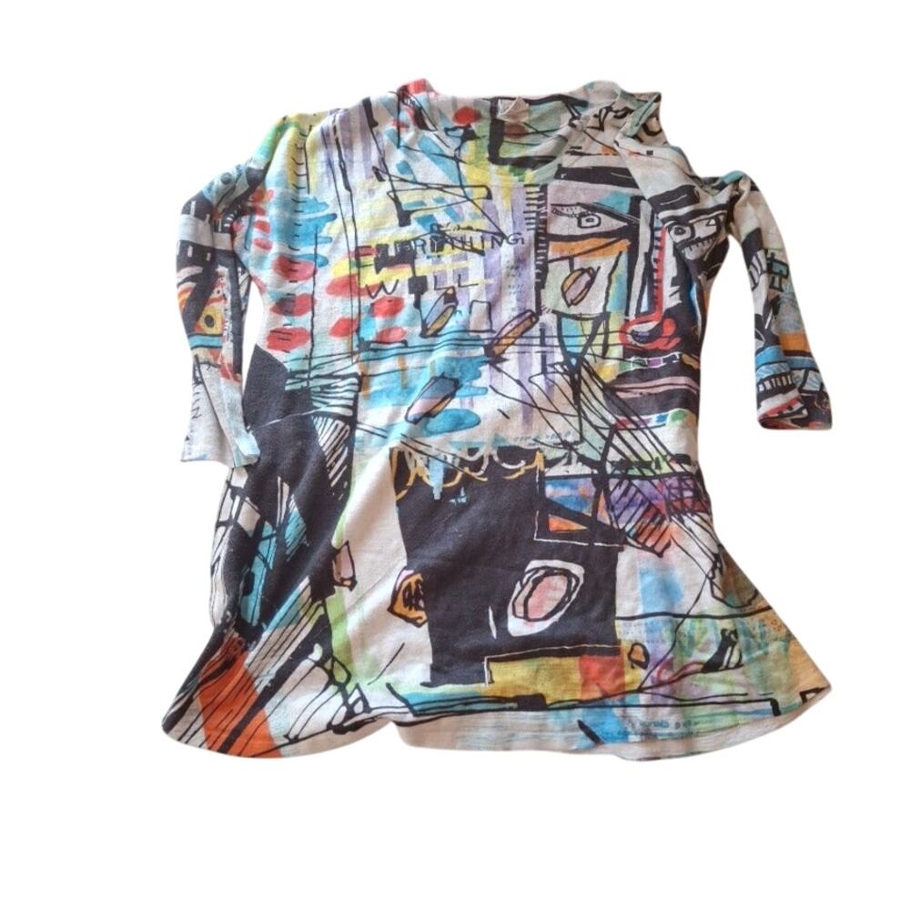 Et’Lois Abstract Print Top 3/4 Sleeve Lightweight Made USA Size L - Picture 8 of 8